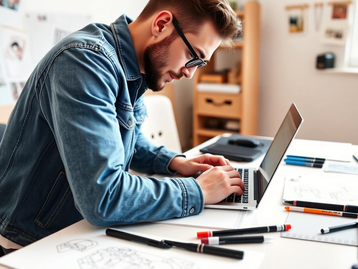 A Vistaro Sites designer sketching website layouts at a desk